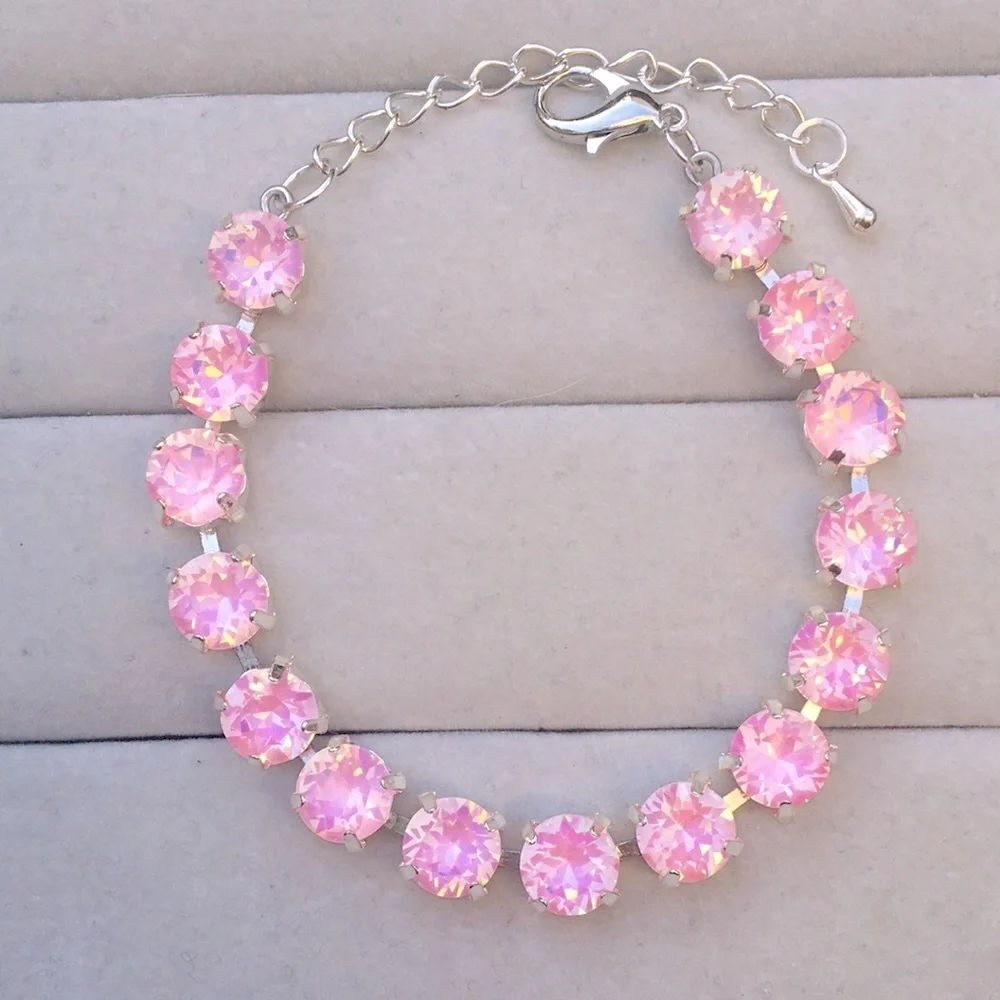 Pink Opal Aurora Borealis + Silver Crystal Tennis Bracelet - Picture 7 of 8